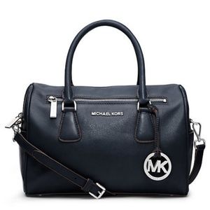 Michael Kors Sophie Large Top-Zip Leather Satchel $378 Navy #065 NWT